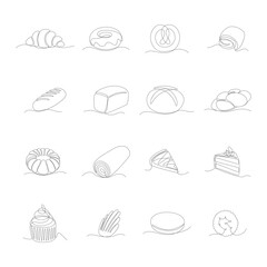 Poster - bakery products one continuous line drawing sign emblem icon set include of croissant, bread and pre
