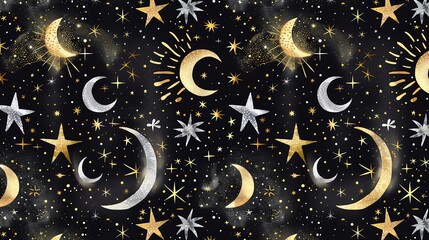 Wall Mural - A seamless pattern with moons and stars.