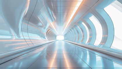 Poster - Futuristic tunnel with glowing lights and sleek surfaces, creating a sense of motion and modernity.