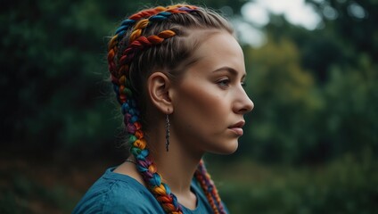 Wall Mural - The woman with colorful braids