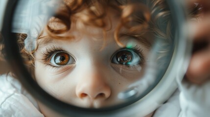 Wall Mural - a child is keenly observing a piece of machinery, with particular emphasis on the details of the equ