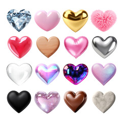 Wall Mural - 3d hearts png cut out set