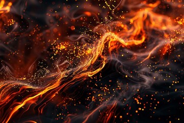 Poster - Digital art of sparkling waves resembling fire in a mesmerizing, fluid motion