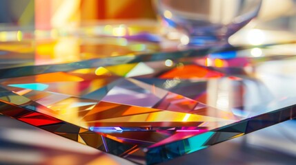 Poster - A close-up of a glass table surface reflecting a rainbow of colors.