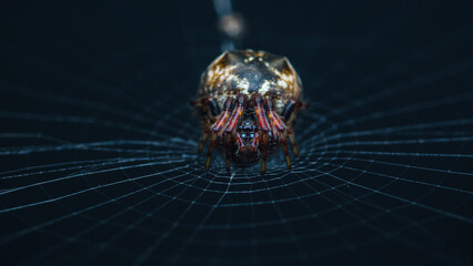 Wall Mural - Common house spider (parasteatoda tepidariorum) with its prey.