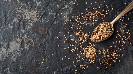 Sticker - Quinoa seeds on table with spoon