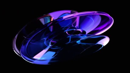 Poster - Abstract animation, rotating glass shape on black background, 4k seamless looping video, 3d render