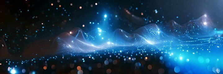 Wall Mural - Abstract futuristic wavy background. waves of particles and dots. technology background with blue light, digital wave effect, corporate concept