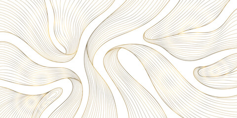 Fototapete - Vector gold on white line wave background, premium wave ribbons illustration. Abstract curve graphic shapes, elegant geometric dynamic template.