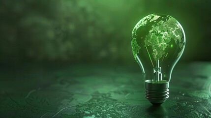 Wall Mural - glowing light bulb containing a miniature green world map symbolizing ecofriendly energy solutions soft emerald background emphasizes the concept of sustainable power and environmental consciousness