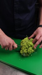 Wall Mural - The chef prepares vegetables in a professional kitchen. Close-up