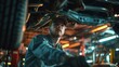© YUTTADANAI - Mechanic Working Underneath a Car in a Busy Auto Repair Shop with Industrial Lighting
