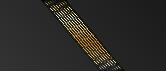 Canvas Print - Abstract dark black background with golden line 