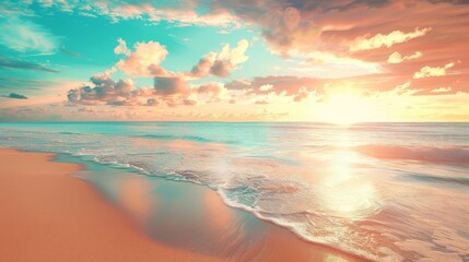 Tropical Beach Sunset with Colorful Sky: Vacation and Horizon View Themes