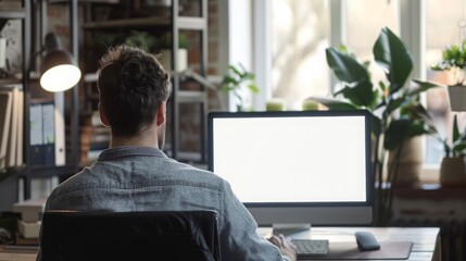 Poster - Man Working on Computer in Home Office