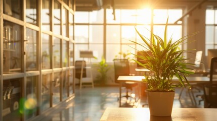 Poster - Sunlight Illuminates an Office with a Green Plant