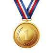© LuisAlfonso - Isolated on translucent background, a gold medal with a ribbon. First-place winner of the sport athlete award