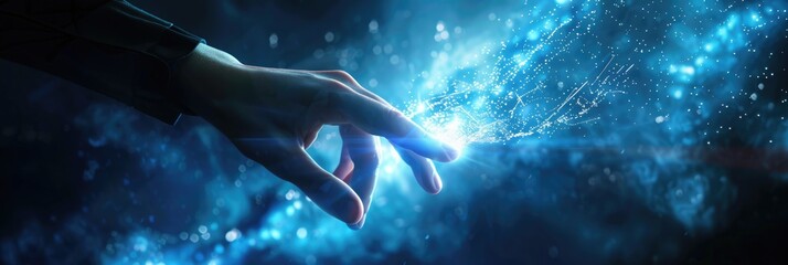 Human hand touches the metaverse, conceptual digital transformation for the next generation technology era.