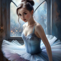 Wall Mural - Young beautiful girl dancing ballet in tutu dress.