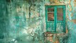 © AkuAku - Shutters of the green window with a backdrop of the grungy wall
