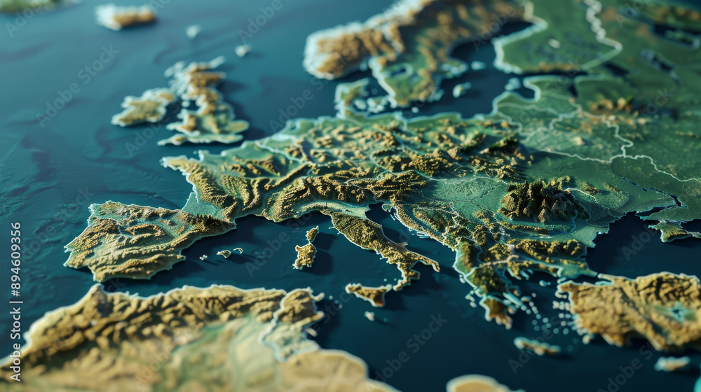 Cort Geographical Ranges Detailed topographic map of Europe showcasing elevation differences ...