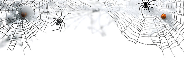 Wall Mural - white halloween banner with spiderweb and spiders.