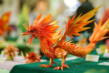 Orange Origami Dragon Sculpture