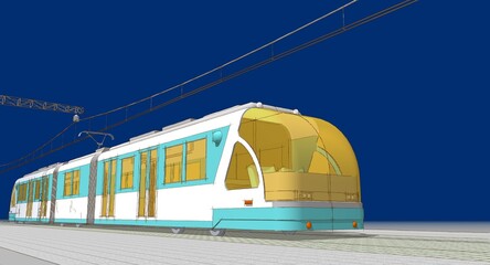 Wall Mural - city ​​electric tram 3D illustration