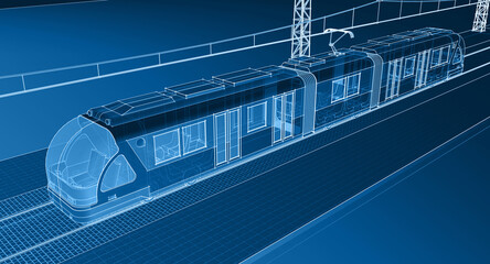 Wall Mural - city ​​electric tram 3D illustration