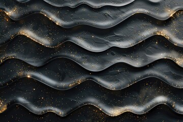 Wall Mural - Black and gold waves with a glittering texture