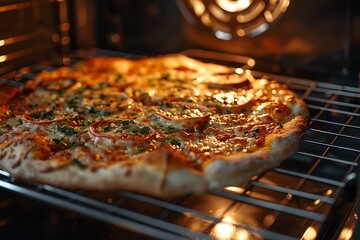 Wall Mural - Pizza with pepperoni on a tray