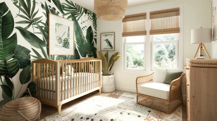 Poster - Stylish green-themed nursery with modern furniture