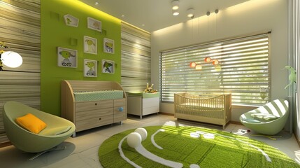 Poster - Stylish green-themed nursery with modern furniture