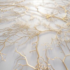 Poster - Abstract Network Lines of Gold on White Surface - Contemporary Art and Technology Concept