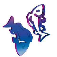 Poster - 3D Neon Retro Icon - zodiac sign Pisces symbol