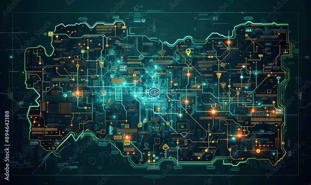 A map of a country highlighting areas where neural tech has been ...