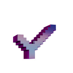 Fototapete - 3D Neon Retro Icon - Pixel icon Check symbol