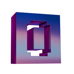 Poster - 3D Neon Retro Icon - Pixel number 0. symbol