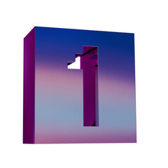Poster - 3D Neon Retro Icon -  Pixel number 1 symbol