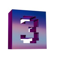 Poster - 3D Neon Retro Icon -  Pixel number 3. symbol