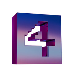 Aufkleber - 3D Neon Retro Icon -  Pixel number 4 symbol