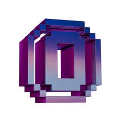Poster - 3D Neon Retro Icon -  Pixel number 0 symbol