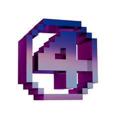 Poster - 3D Neon Retro Icon -  Pixel number 4 symbol