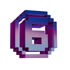 Poster - 3D Neon Retro Icon -  Pixel number 6 symbol