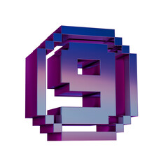 Poster - 3D Neon Retro Icon -  Pixel number 9 symbol