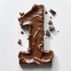 Wall Mural - number 1 made out of chocolate on a white background