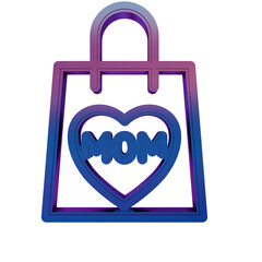 Poster - 3D Neon Retro Icon - shopping pack with word MOM and heart