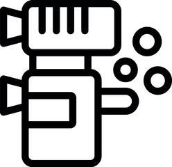 Poster - Professional video camera filming with bubbles icon, simple black and white illustration