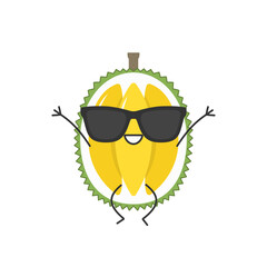 Sticker - Durian fruit jumping greeting cute character cartoon sweet smiling face cheerful kawaii joy happy emotions icon vector illustration.