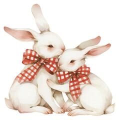 Sticker - PNG  Adorable rabbits with red bows